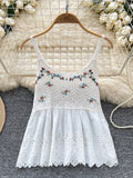 Delicate Crochet White Embroidered Camisole Top