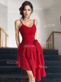 Ruffles Floral Red Asymmetrical Dress