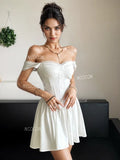 Lace Cap Sleeves White Fit-and-Flare Dress