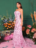 Pink Strapless Mermaid Sequin Party Dress