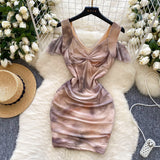 Ruching Tie-Dye Purple Off-Shoulder Dress