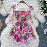 Adjustable Straps Flowing Floral Mini Dress