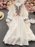 Colorful Embroidered Bohemian-Style Dress