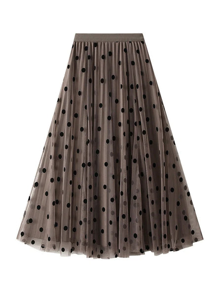 Polka Dot Gauze Pleated Skirt Worn On Both Sides