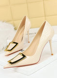 SHALLOW-MOUTHED POINTED METAL BUCKLE HIGH HEELS