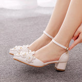 4 CM WHITE BEADED POINTED HEELS SANDALS