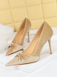 HIGH HEEL POINTED SUEDE BOW SHOES