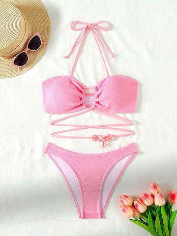 SEXY OPENWORK LACE-UP SUIT SWIMSUIT