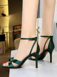 THIN HIGH-HEELED SATIN CROSSED OPEN-TOED SANDALS