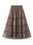 Nail Bead Stitching Pleated Mesh Skirt