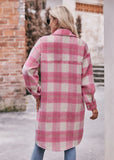 Autumn and Winter Long Plaid Pocket Coat