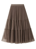 High Waist Pleated Beaded Gauze Skirt On both Sides