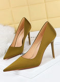 HIGH-HEELED SHALLOW-MOUTH POINTED SATIN SHOES