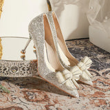 THIN HIGH HEEL SEQUINED PEARL WEDDING SHOES