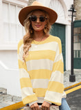 Stitching Striped Round Neck Loose Sweater