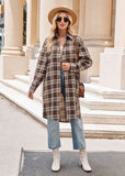 Fashion Loose Long Trench Coat Plaid Shirt