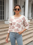 Long Sleeve Short Flower Pullover Sweater