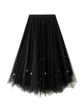 High Waist Slim Irregular Pleated Beaded Gauze Skirt