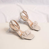 THICK-HEELED TRANSPARENT PEARL SANDALS