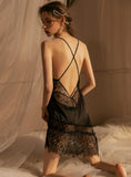 LACE BACKLESS SILK-LIKE SLING NIGHTDRESS