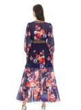 Lantern Sleeve Printed Chiffon Dress