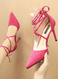 SUEDE POINTED CROSS STRAP BOW STILETTO SHOES