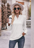 Solid Color Hole V-neck Long Sleeve Shirt