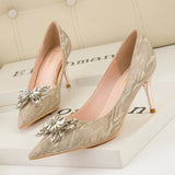 SHALLOW-MOUTHED DIAMOND BUCKLE STILETTOS SHOES