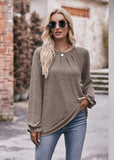 Casual Round Neck Pleated Long Sleeve T-shirt