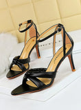 HIGH-HEELED HOLLOW CROSS STRAP SANDALS