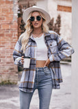 Autumn and Winter Casual Plaid Loose Pocket Coat