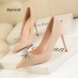 HIGH HEEL RHINESTONE BOW SUEDE SHOES