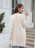 Rib Cardigan Pocket Solid Color Knitted Sweater Coat