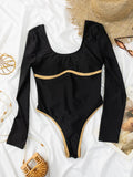 SEXY BLACK LONG SLEEVE ONE-PIECE BACKLESS SWIMSUIT