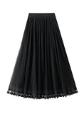 High Waist Gauze Fringed Pleats Skirt On Both Sides