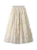 High Waist Slim Mid-length Pleated Yarn Skirt