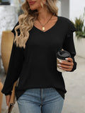 Loose Casual V-neck Long Sleeve T-shirt