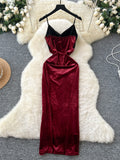 Velvet Burgundy Bodycon Slit Sexy Dress