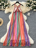 Striped Colorful Halter Neck Maxi Dress