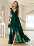 Green V Neck High Low Chiffon Prom Dress