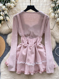 Lace Trims Ruffle Layers Soft Pink Dress