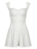 Lace Cap Sleeves White Fit-and-Flare Dress