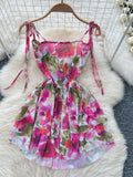 Adjustable Straps Flowing Floral Mini Dress