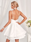 White Short Mini Satin A Line Prom Dress