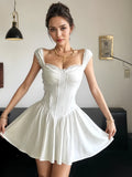 Lace Cap Sleeves White Fit-and-Flare Dress