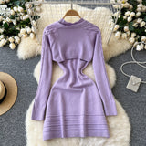 Cozy Layered Design Lilac Knit Dress