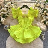 Pleated Vibrant Yellow Ruffled Top