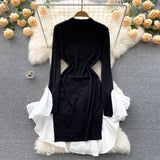 Dramatic Flared Sleeves Ruffled Hem Knit Dress