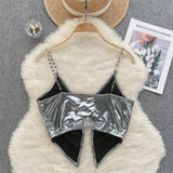 Chain Straps Bold Bow Silver Crop Top