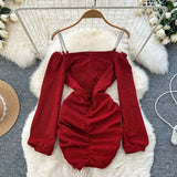 Red Velvet Long Sleeve Club Dress